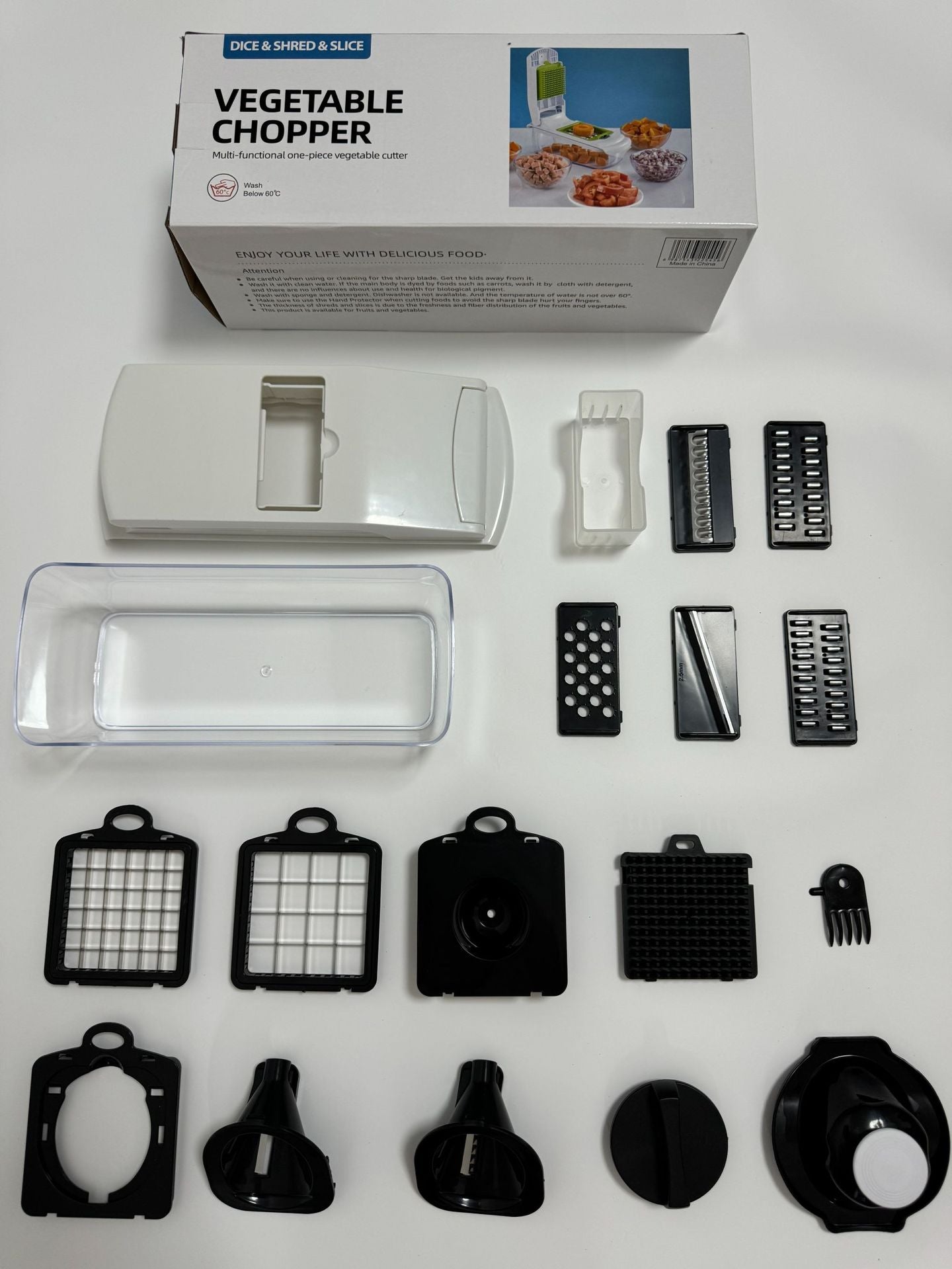 18-Piece Black-White Multi-Function Vegetable Chopper & Slicer Set - Rotary Grater with 5 Muti-Style Stainless Steel Blades for Home Kitchen 7