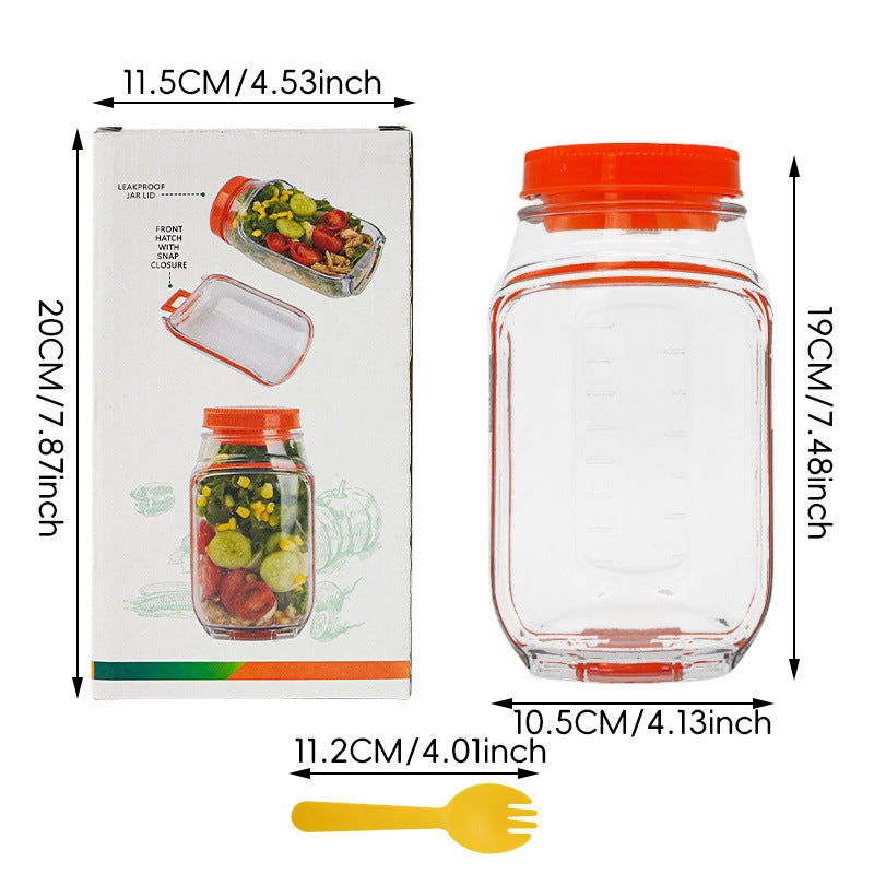 2-Pack(Green&Orange) Portable All-in-One Side-Opening Salad Container Jar with Fork(10.5x19CM) - Plastic Layered Meal Storage Cup for Kitchen & On-the-Go 3
