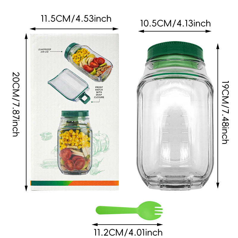2-Pack(Green&Orange) Portable All-in-One Side-Opening Salad Container Jar with Fork(10.5x19CM) - Plastic Layered Meal Storage Cup for Kitchen & On-the-Go 4