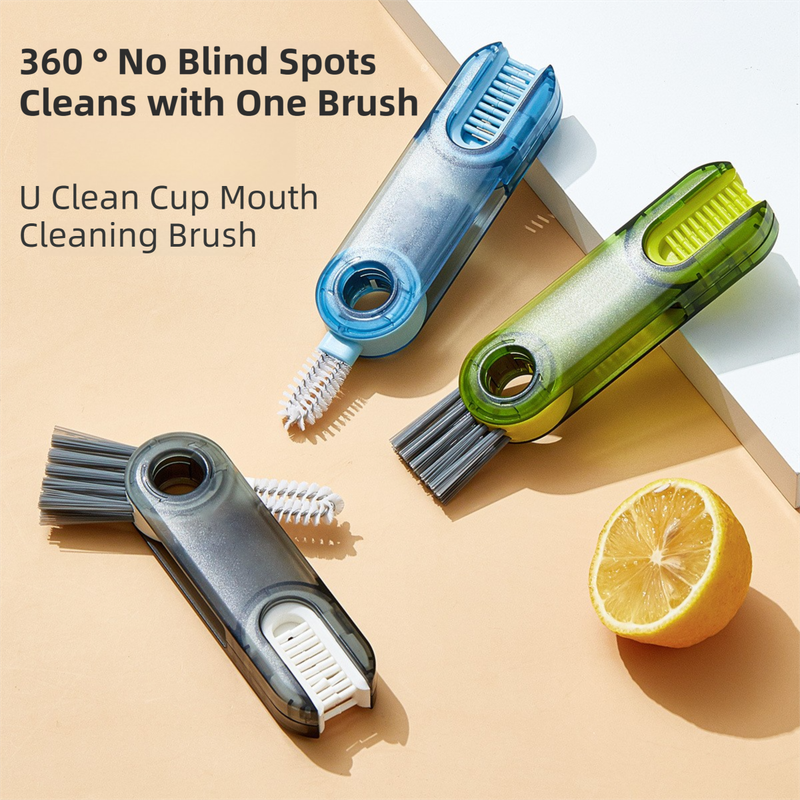 2-Packs 3-in-1 Green Portable & Compact U-Shape Deeply-Cleaning Brush - Multi-Functional Gap Scrubber for Lids, Mugs, and Baby Bottles