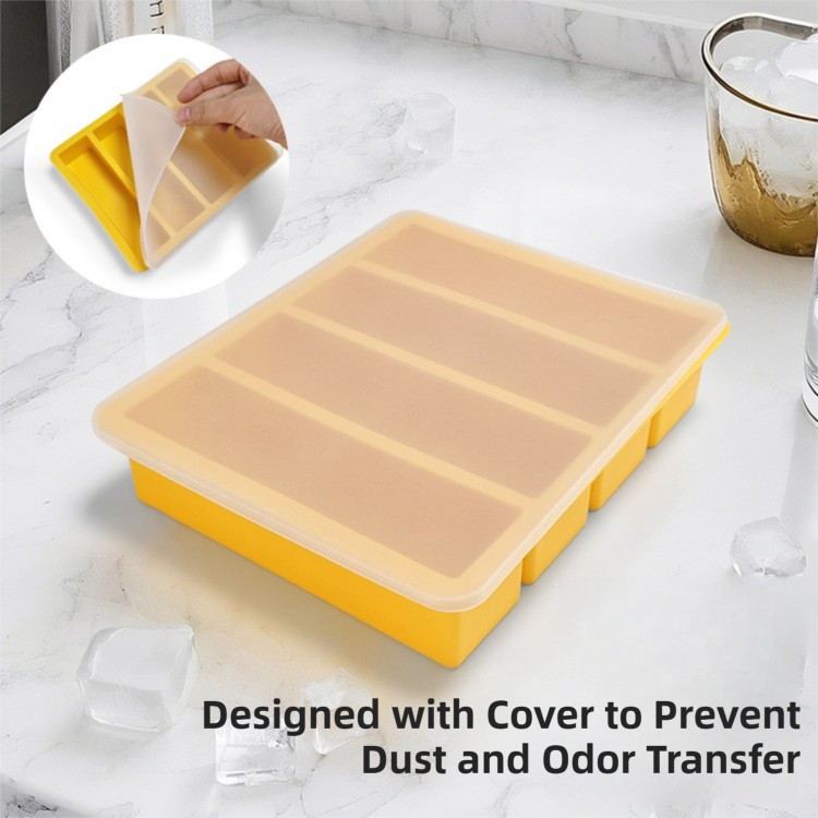 2-Packs Blue Flexible 4-Grid Silicone Long Ice Cube Tray with Lid - Easy Release Reusable Mold for Narrow Bottles & Cocktails 4