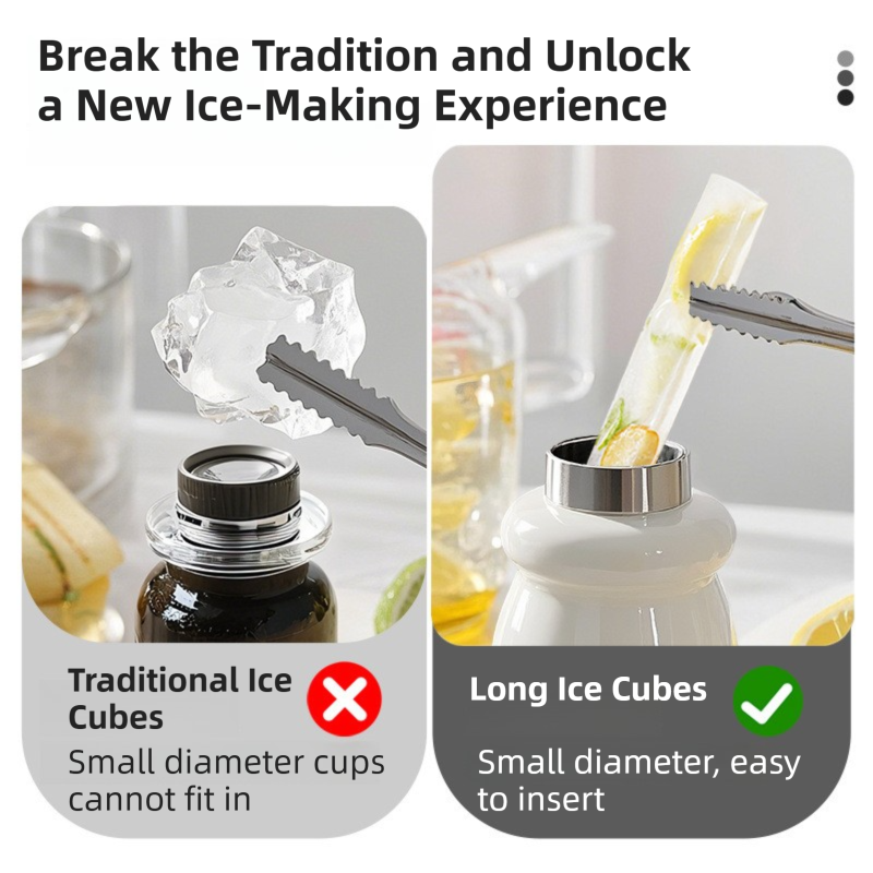 2-Packs Blue Flexible 4-Grid Silicone Long Ice Cube Tray with Lid - Easy Release Reusable Mold for Narrow Bottles & Cocktails 5