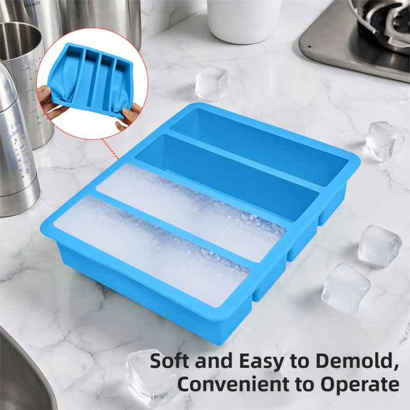 2-Packs Grey Flexible 4-Grid Silicone Long Ice Cube Tray with Lid - Easy Release Reusable Mold for Narrow Bottles & Cocktails 3