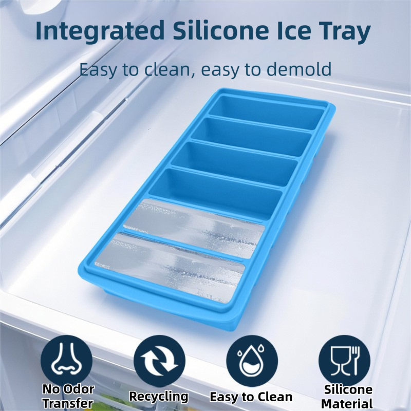2-Packs Blue 6-Grid Extra Long Silicone Ice Cube Tray - Easy Release Reusable Food Grade Mold for Whiskey, Cocktails & Commercial Use