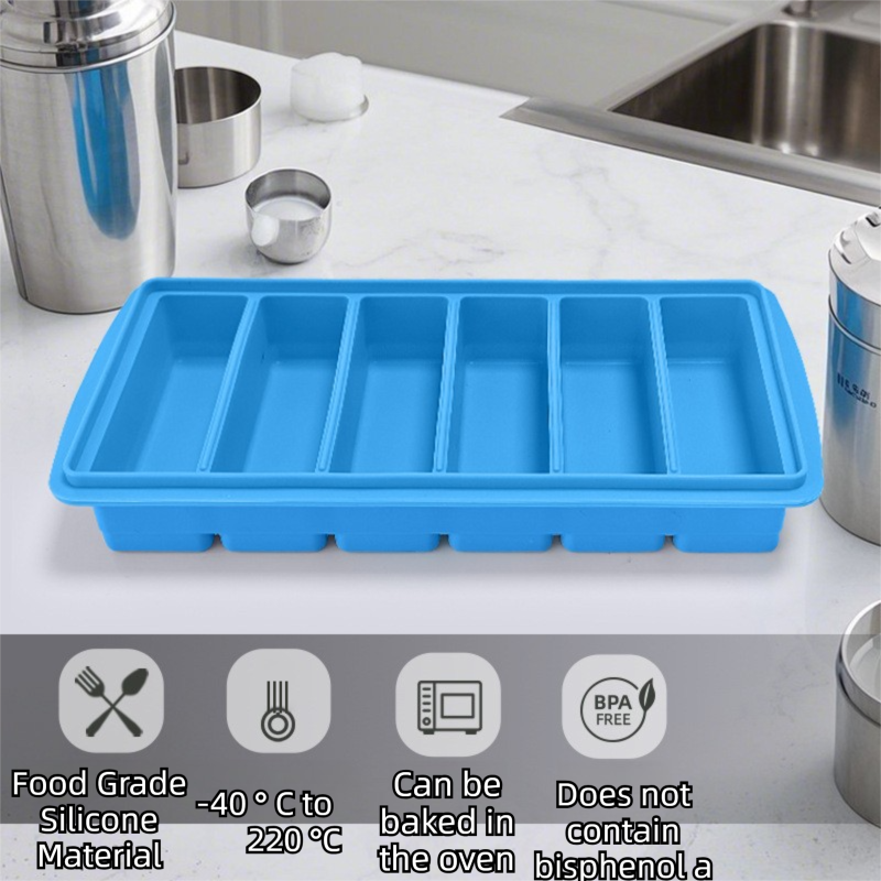 2-Packs Blue 6-Grid Extra Long Silicone Ice Cube Tray - Easy Release Reusable Food Grade Mold for Whiskey, Cocktails & Commercial Use 3