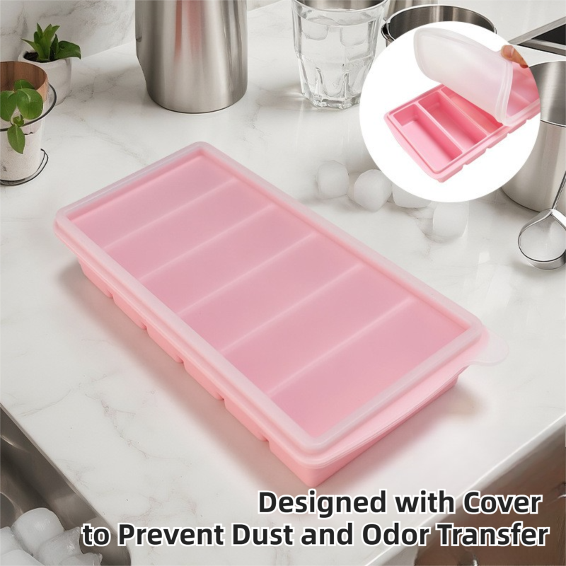 2-Packs Pink 6-Grid Extra Long Silicone Ice Cube Tray - Easy Release Reusable Food Grade Mold for Whiskey, Cocktails & Commercial Use 6