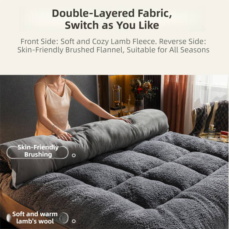 Superior Insulation Grey Dual-Sided Pet Sleeping Mat(40X60CM) for Dogs & Cats - 3D Thickened Support & Durable Wavy Quilting, Reversible Lamb Velvet & Brushed Cotton Bed 3