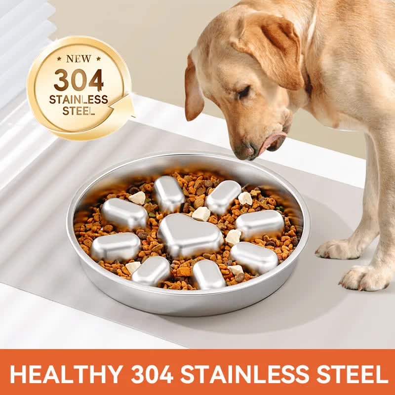 2-Pack Reversible Heavy-Duty 304 Stainless Steel Slow Feeder Bowl(23x23x3.5CM) - Anti-Slip/Tip Pet Dish for Dogs & Cats to Prevent Bloating and Choking 3
