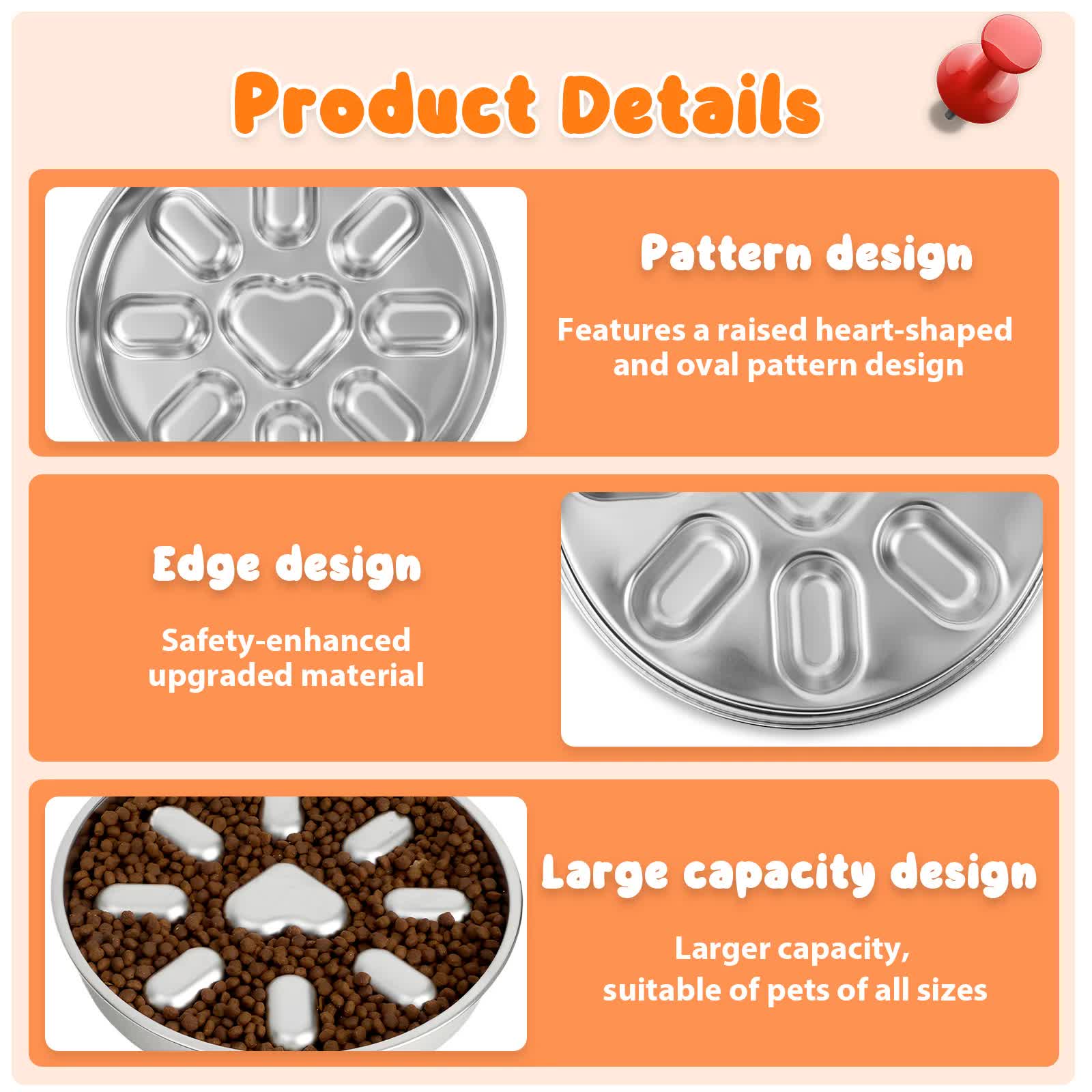 2-Pack Reversible Heavy-Duty 304 Stainless Steel Slow Feeder Bowl(23x23x3.5CM) - Anti-Slip/Tip Pet Dish for Dogs & Cats to Prevent Bloating and Choking 6