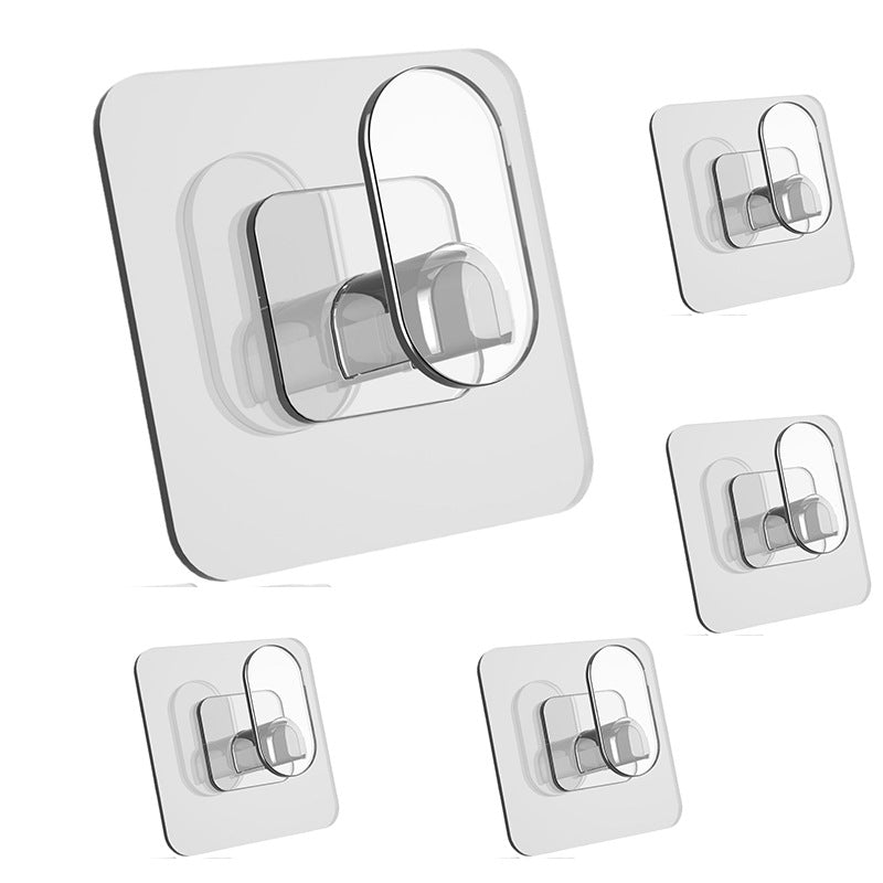 9-Pack Bathroom & Kitchen Organiser Set: 5 Heavy-Duty Clear Adhesive Hooks + 4 Portable Toothbrush Holders(Random Color) 4