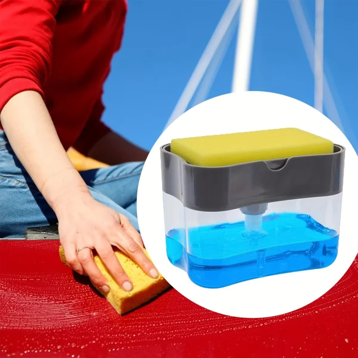 2-Pack Grey Kitchen Press-Type Dish Soap Dispenser & Sponge Caddy - 2-in-1 Automatic Liquid Pump for Dish Scrubbers & Scouring Pads 4