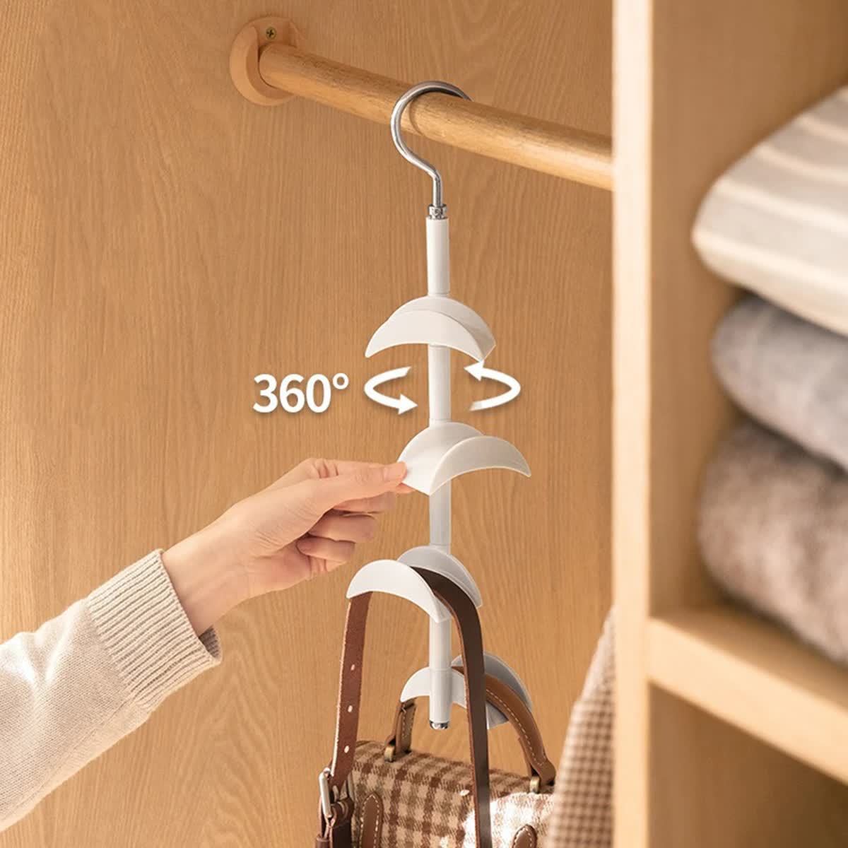 2-Pack Black 360 Degree Rotating 4-Tier Closet Organiser Hook - Multi-Functional Bag Hanger, Tie & Belt Rack for Wardrobe Storage 4