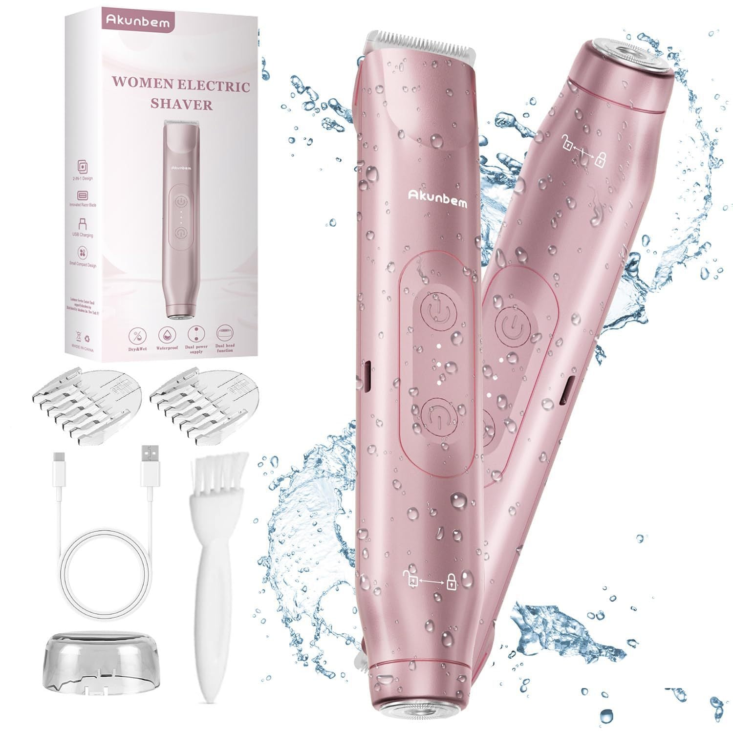 Pink Painless Electric Shaver for Women - USB Rechargeable Bikini Trimmer & Body Hair Remover, Wet & Dry Use 4
