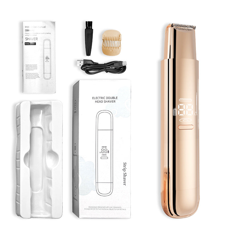 Gold Painless Electric Shaver for Women - USB Rechargeable Bikini Trimmer & Body Hair Remover, Wet & Dry Use