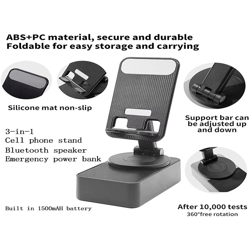 Black 2-in-1 Foldable Phone Stand with Bluetooth Speaker & RGB Lights