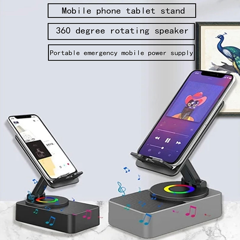 Black 2-in-1 Foldable Phone Stand with Bluetooth Speaker & RGB Lights 3