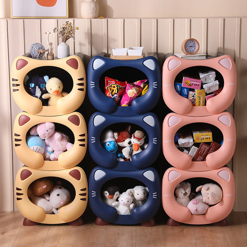 Yellow Cute Cat-Themed Stackable Storage Bin - Multi-purpose Pet Bed & Toy Organizer 4