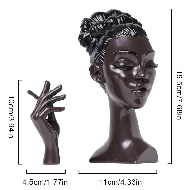 Black Elegant African Woman Head Incense Burner - Creative Desktop Sculpture & Resin Craft 3