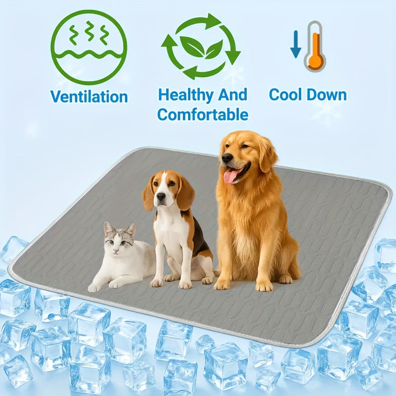 Grey Pet Summer Ice Silk Cooling Mat - Breathable Latex Sleep Pad for Dogs & Cats (100*70cm) 3