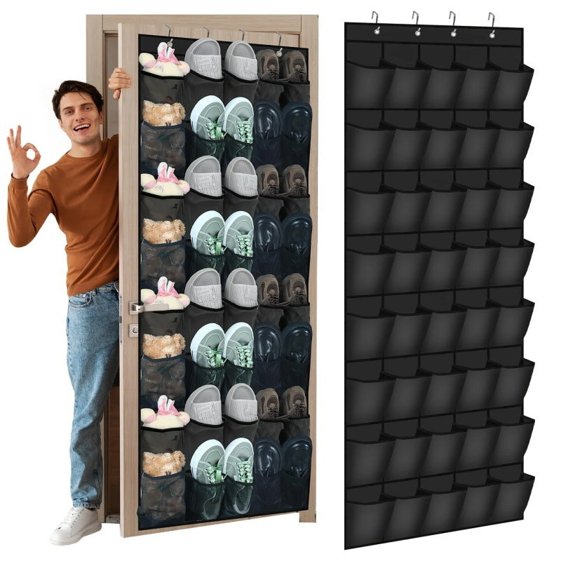 Black 28-Pocket Over-the-Door Shoe Organizer with Breathable Mesh – Wall Hanging Storage Bag for Shoes, Boots, and Accessories 6