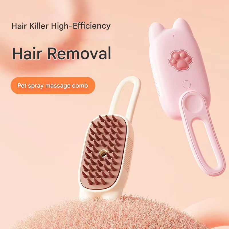 Pink Pet Spray Grooming Brush - 3-in-1 Steam Dematting Comb with Nano Mist for Cats & Dogs - Anti-Flying Hair & Massage