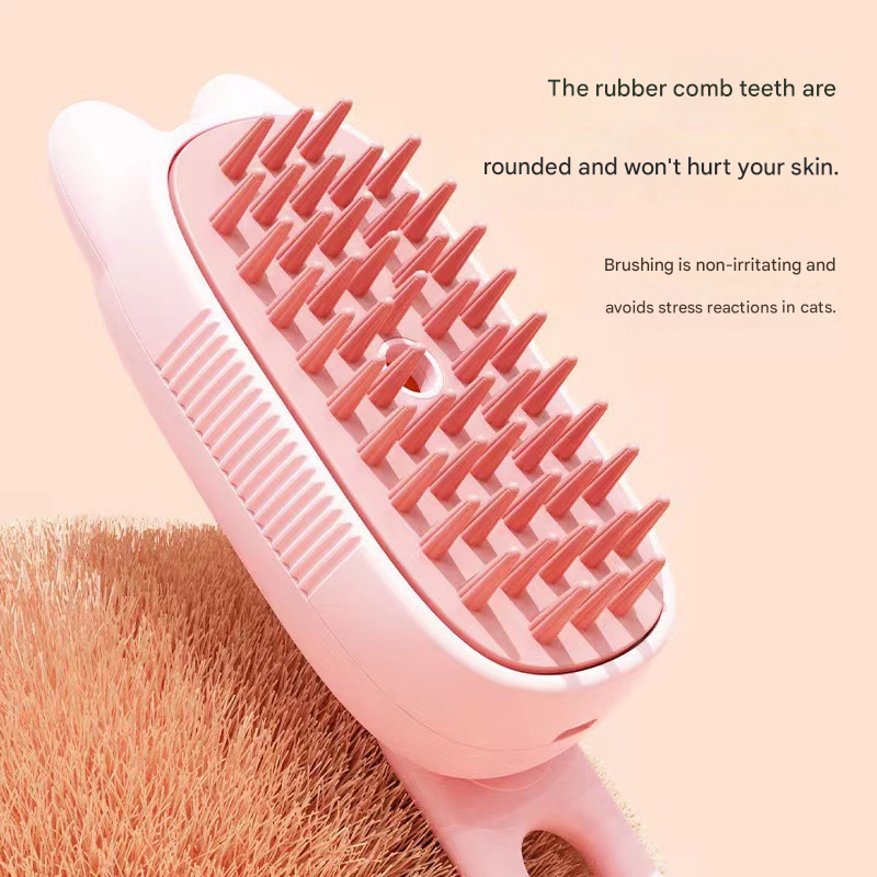 Pink Pet Spray Grooming Brush - 3-in-1 Steam Dematting Comb with Nano Mist for Cats & Dogs - Anti-Flying Hair & Massage 4