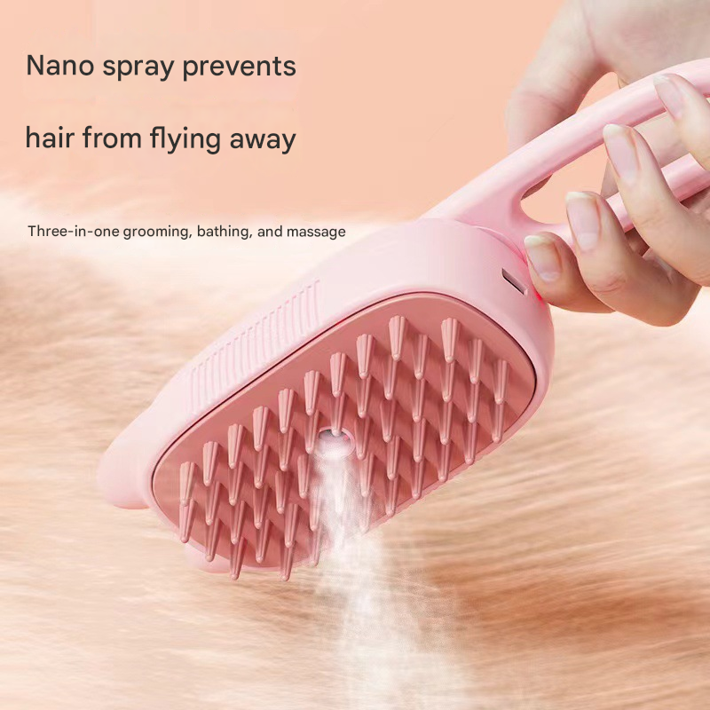 Off-white Pet Spray Grooming Brush - 3-in-1 Steam Dematting Comb with Nano Mist for Cats & Dogs - Anti-Flying Hair & Massage 3