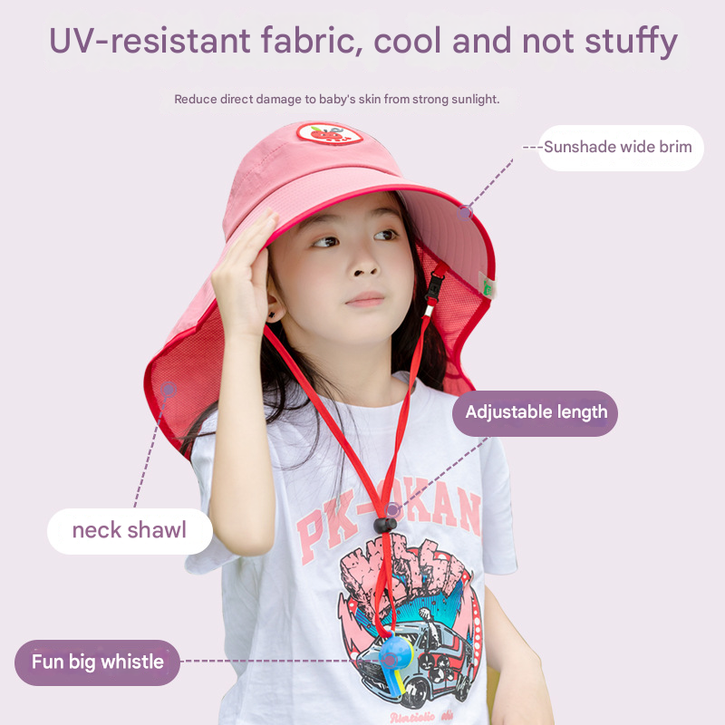 White Kids UV Protection Sun Hat - Breathable Wide Brim Bucket Hat with Neck Flap for Summer Beach & Outdoor Play 3