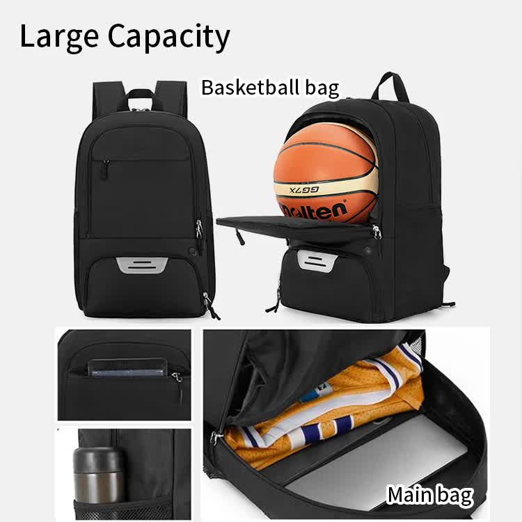 Grey Sports Backpack with Separate Shoe & Ball Compartments - Waterproof Gym Bag for Basketball, Soccer, Travel & Daily Use 4