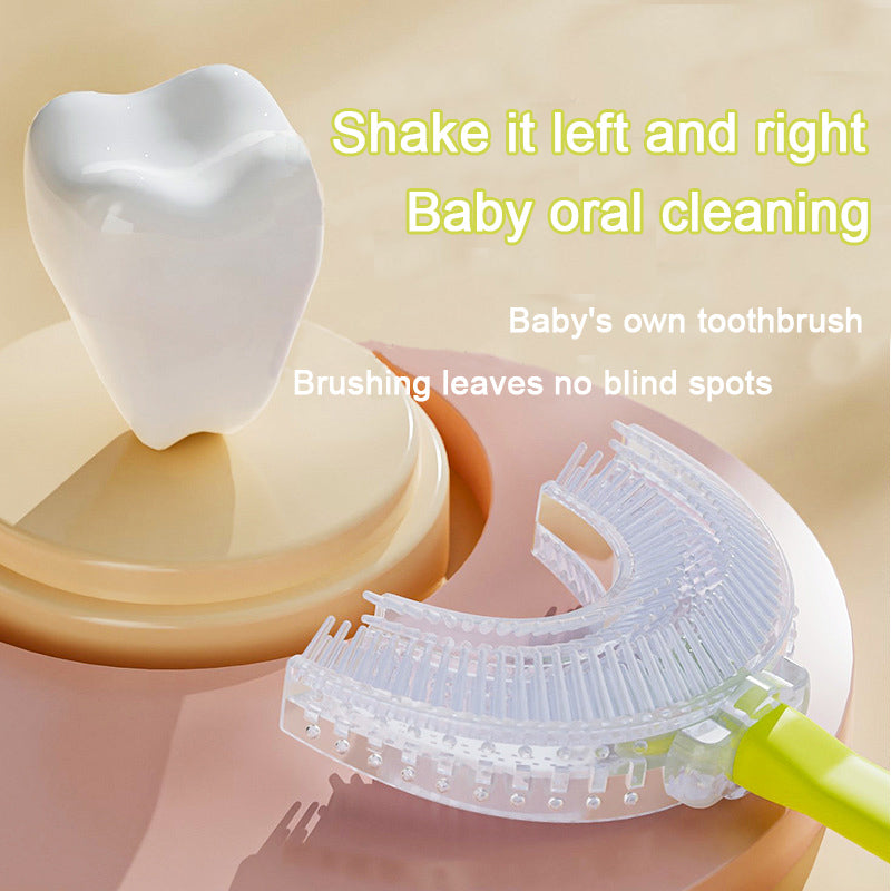 Green tiger U-Shaped Kids Toothbrush - Food Grade Silicone Manual Toothbrush for 2-12 Year Olds - 360 degree Full Mouth Cleaning Baby Oral Care - Comes with Wall Mount Holder 3