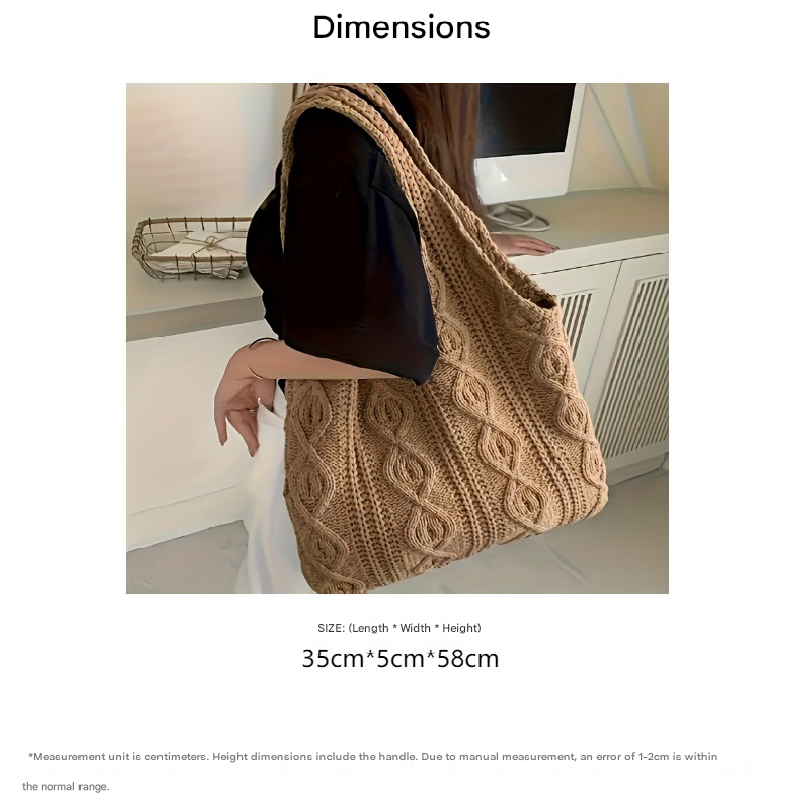 Khaki twist Bohemian Knit Shoulder Bag - Hand-Woven Crochet Tote for Women 3
