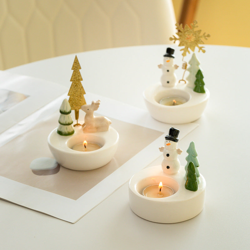Snowman Star Style Elegant Ceramic Festive Tealight Candle Holder - Seasonal Home Decor Accent 5