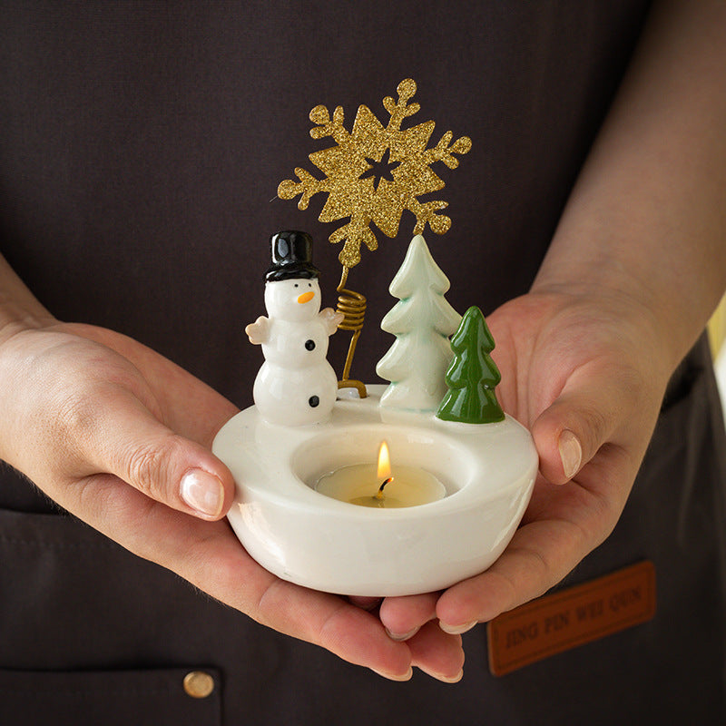 Snowman Elegant Ceramic Festive Tealight Candle Holder - Seasonal Home Decor Accent 4