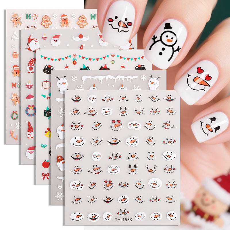 4PCS 5D Embossed Christmas Nail Art Stickers - Santa, Snowman, Reindeer & Snowflake Designs for Festive Manicures(Z-1430) 3