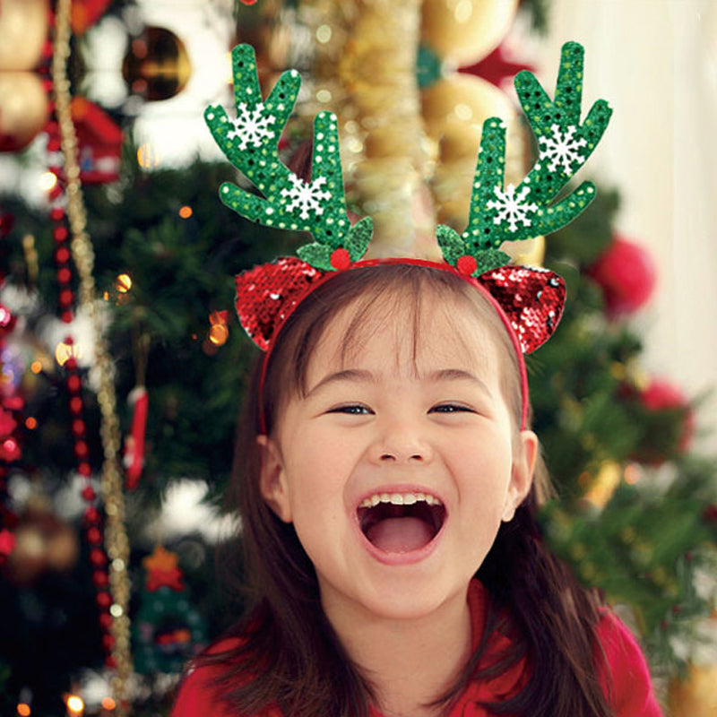 3-PCS Elk head Festive Christmas Headbands for Adults & Kids - Reindeer Antlers, Santa, Snowman & Christmas Tree Designs