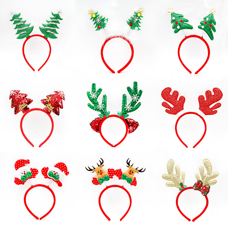 3-PCS Antler bell Festive Christmas Headbands for Adults & Kids - Reindeer Antlers, Santa, Snowman & Christmas Tree Designs 3