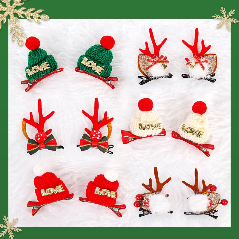 The old man, the snowman, the deer Festive Christmas Hair Clips for Girls & Women - Fabric & Metal Design 3
