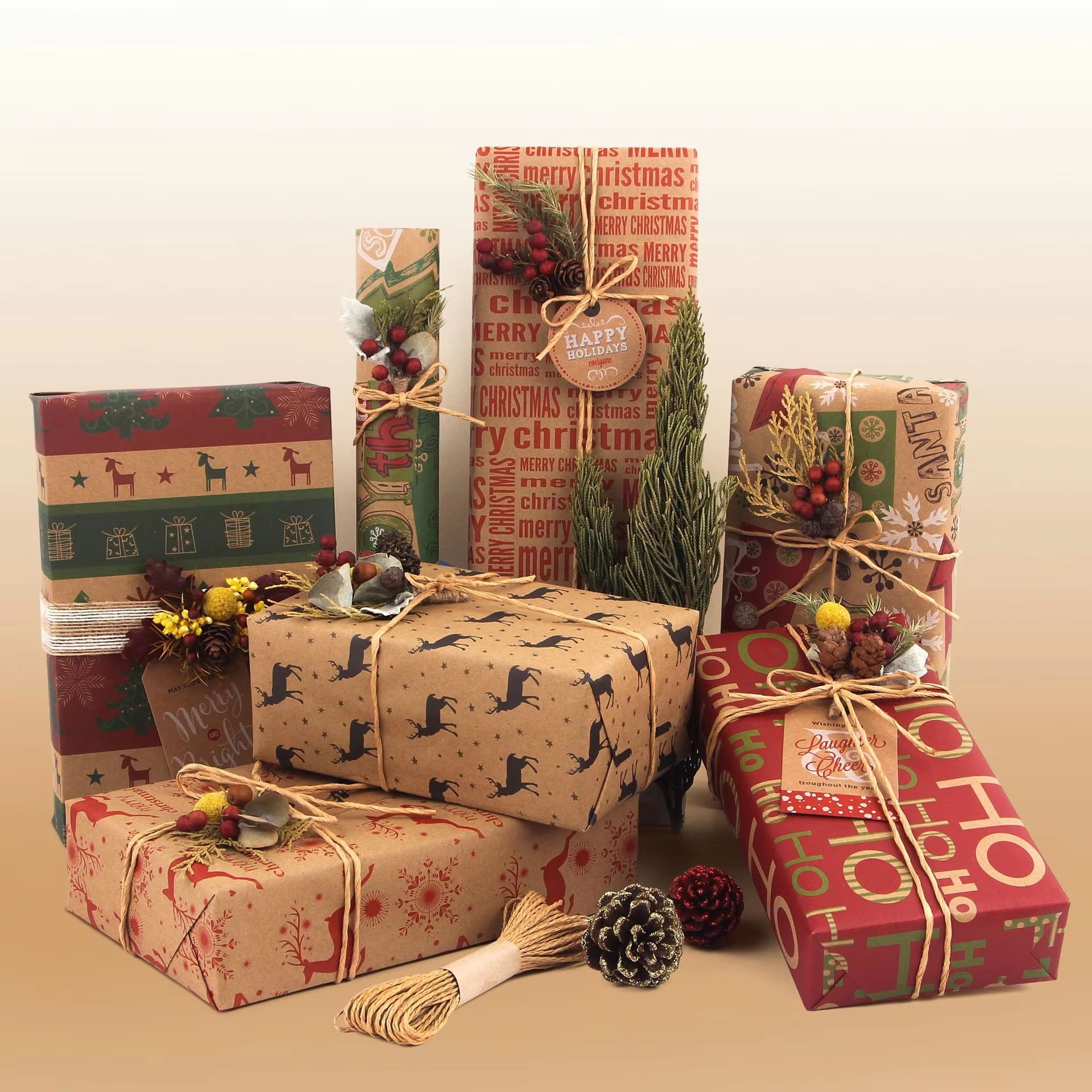 Christmas Gift Wrapping Paper 6-Pack - Vintage Kraft Style for Holiday Presents, 70x50cm 4