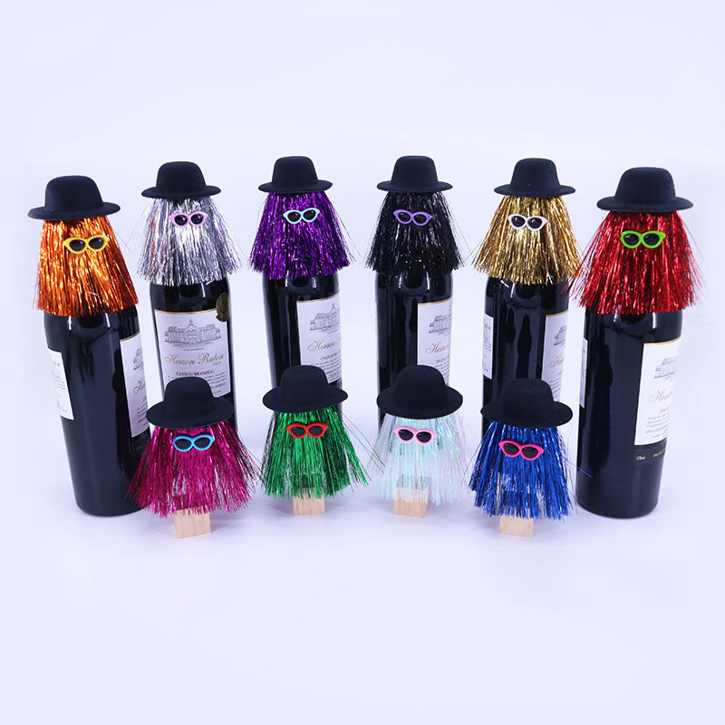 5-PCS Silver Halloween Party Wine Bottle Hats - Spooky Creative Bottle Decorations, Approx. 8x12cm 3