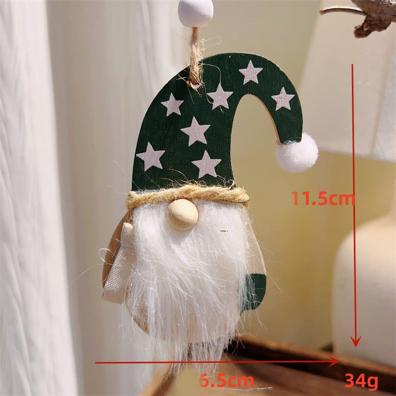 3-PCS Old Man with Green Stars Christmas Ornaments Hanging Pendants Nordic Style Gnomes and Reindeer with Faux Fur and Beads for Xmas Tree Home Party Decoration