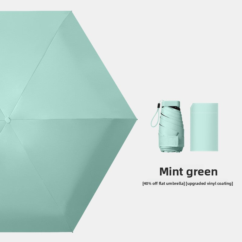 Mint green Compact Mini Travel Umbrella UPF50+ UV Protection Waterproof 6-Fold Flat Design Lightweight Sun & Rain Parasol for Handbag