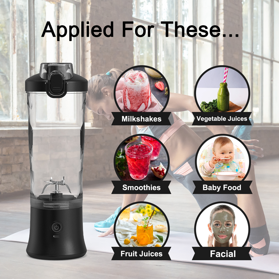 Light purple Portable Blender 600ml Personal Smoothie Maker USB Rechargeable Juicer Cup with 6 Stainless Steel Blades 4000mAh Battery for Gym Travel and Camping