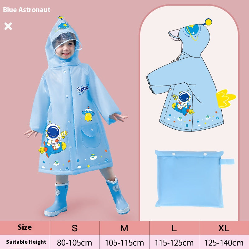 Blue astronaut  Kids Waterproof Raincoat with Expandable Backpack Slot Hooded Rain Jacket for Boys & Girls School & Outdoor(size:s)