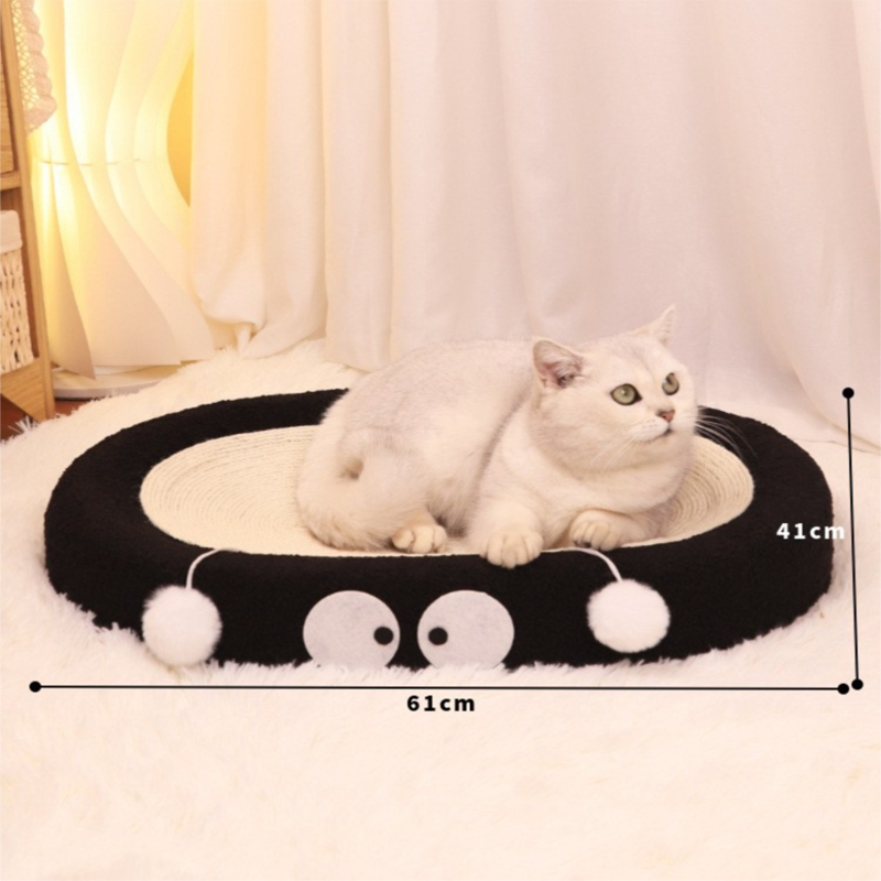 Oval-shaped black coal balls Large Cat Scratcher Bed 2 in 1 Sisal Scratching Pad & Plush Lounge Nest Durable Claw Grinder Mat for Indoor Cats 4