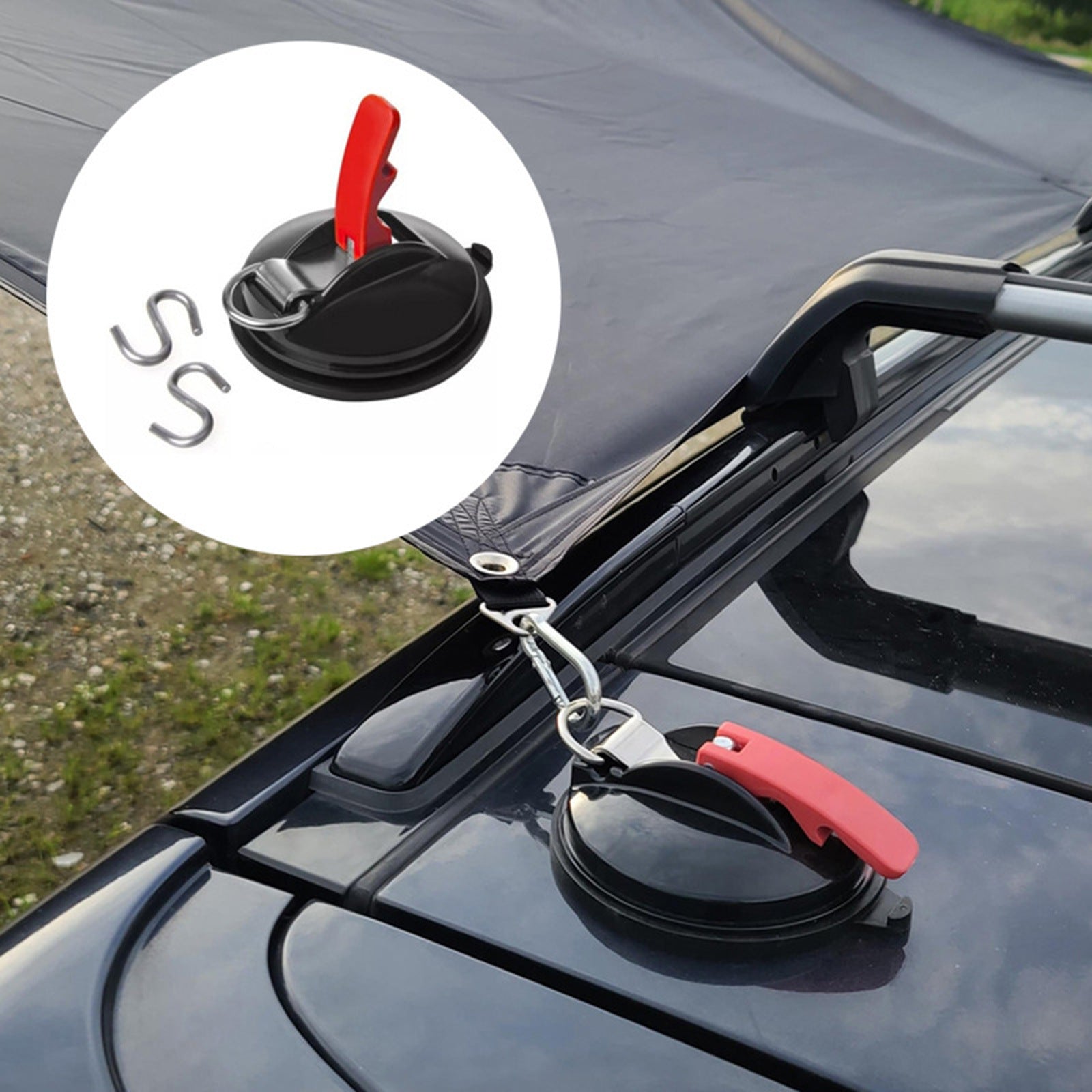 4 Pack Orange plate + black buckle Heavy Duty Suction Cup Anchors with S-Hooks for Car Side Awnings and Camping Tarps Multifunctional Tie Down Points for Outdoor Road Trips 10kg Capacity 3