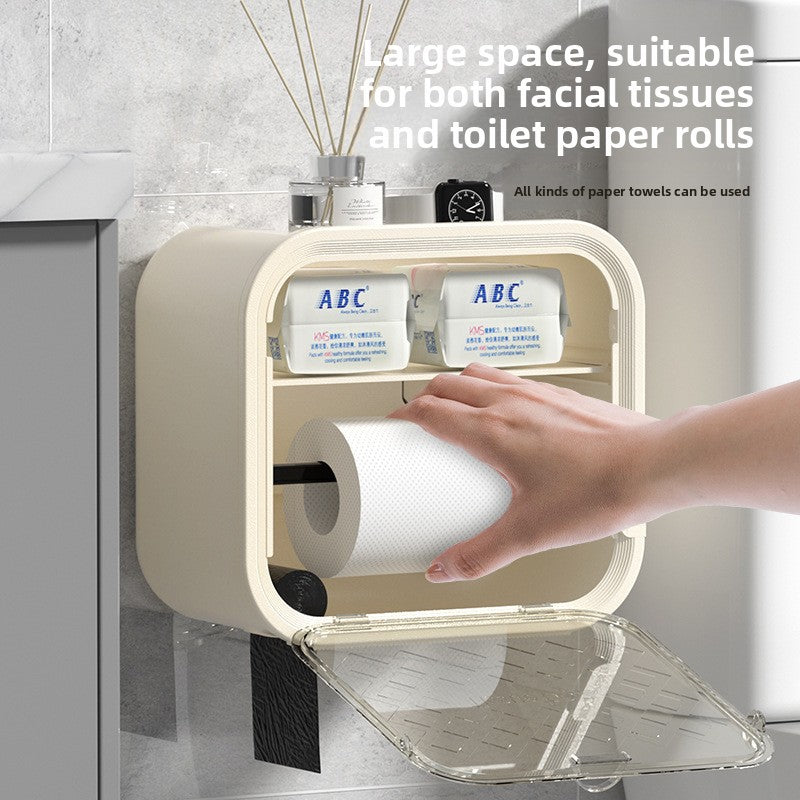 White Wall Mounted Dual Layer Bathroom Tissue Box Holder with Storage Drawer Waterproof Dispenser for Toilet Paper and Tissues 3