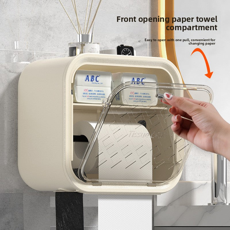 White Wall Mounted Dual Layer Bathroom Tissue Box Holder with Storage Drawer Waterproof Dispenser for Toilet Paper and Tissues 5