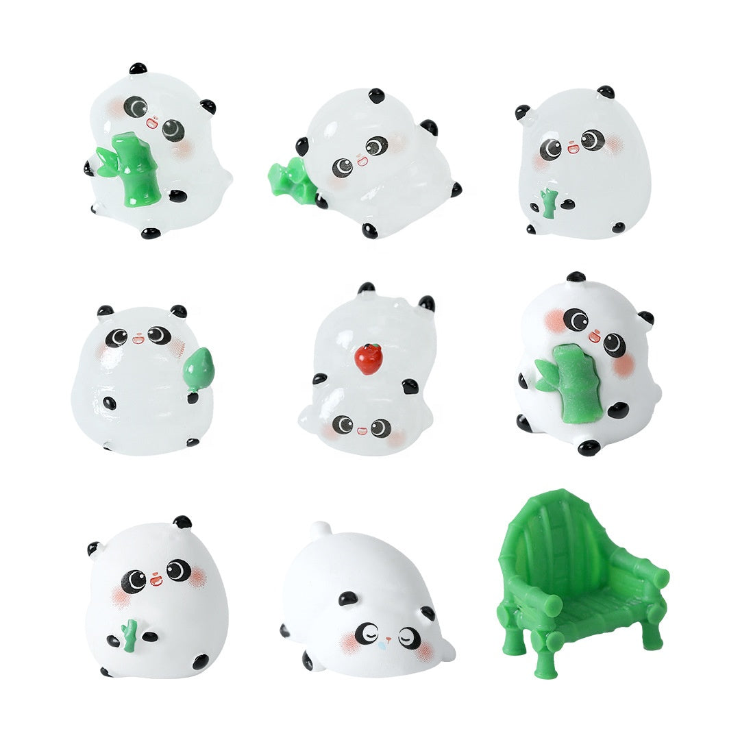 5-PCS Transparent large bamboo Cute Glow in the Dark Panda Figurines Resin Miniature Ornaments for DIY Fairy Gardens and Micro Landscapes 4