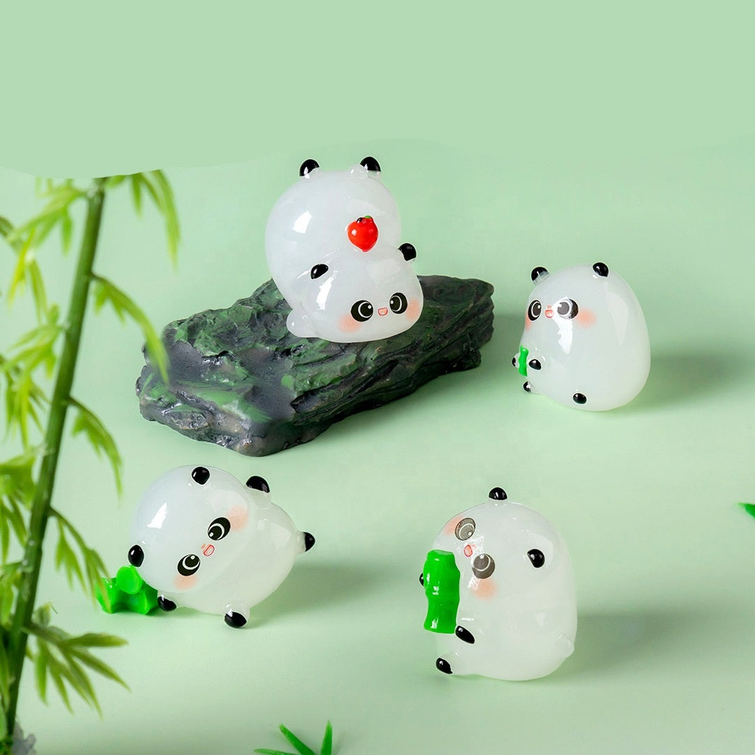 5-PCS Transparent sleepiness Cute Glow in the Dark Panda Figurines Resin Miniature Ornaments for DIY Fairy Gardens and Micro Landscapes