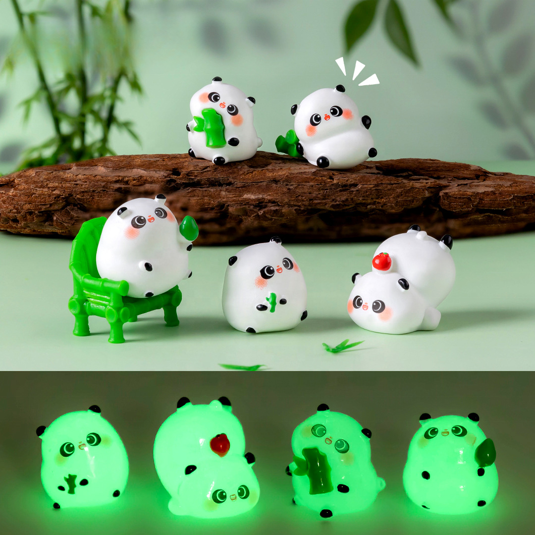 5-PCS Transparent pounce Cute Glow in the Dark Panda Figurines Resin Miniature Ornaments for DIY Fairy Gardens and Micro Landscapes 3